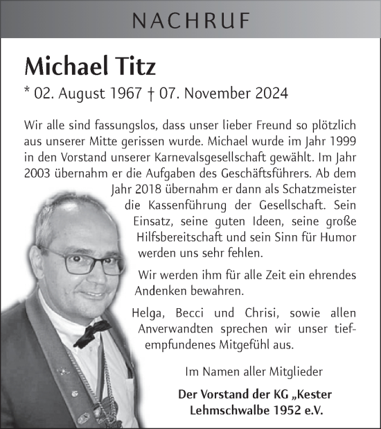 Traueranzeige von Michael Titz von WochenSpiegel