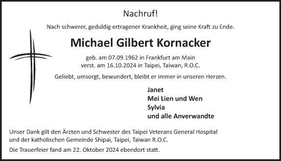 Traueranzeige von Michael Gilbert Kornacker von WochenSpiegel