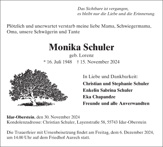 Traueranzeige von Monika Schuler von WochenSpiegel