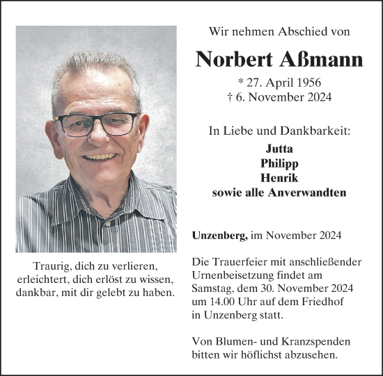 Traueranzeige von Norbert Aßmann von WochenSpiegel