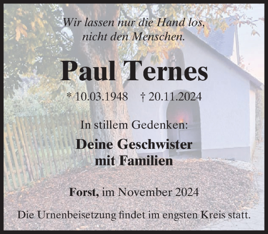 Traueranzeige von Paul Ternes von WochenSpiegel