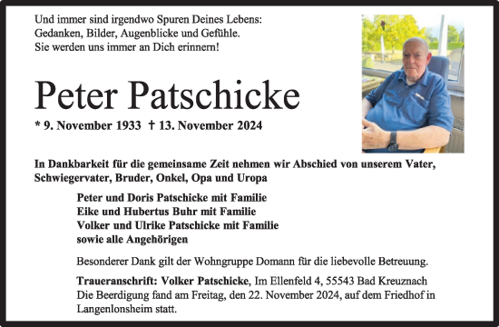 Traueranzeige von Peter Patschicke von WochenSpiegel