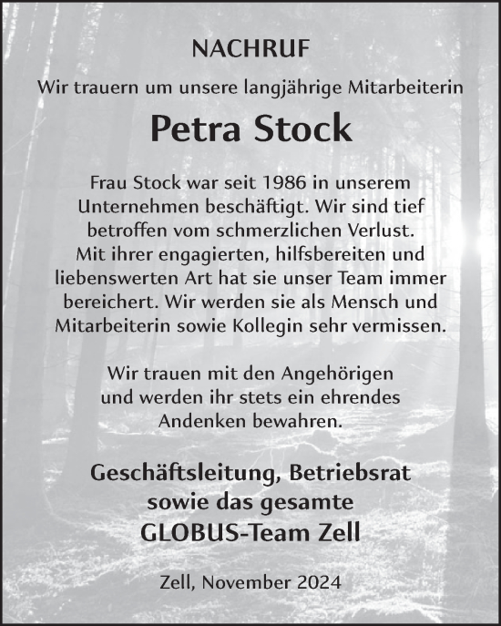 Traueranzeige von Petra Stock von WochenSpiegel