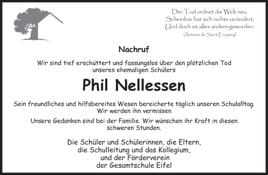 Traueranzeige von Phil Nellessen von WochenSpiegel