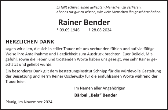 Traueranzeige von Rainer Bender von WochenSpiegel