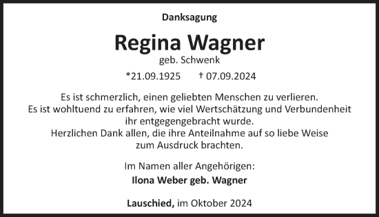 Traueranzeige von Regina Wagner von WochenSpiegel