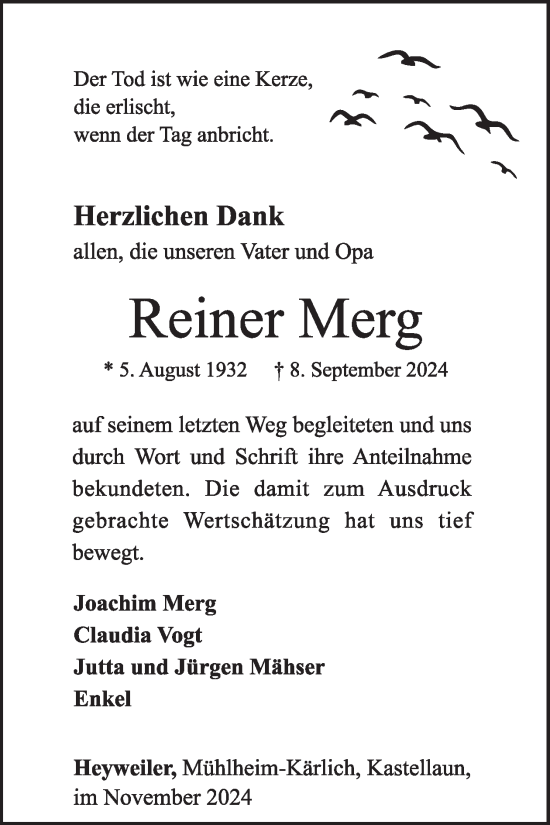 Traueranzeige von Reiner Merg von WochenSpiegel