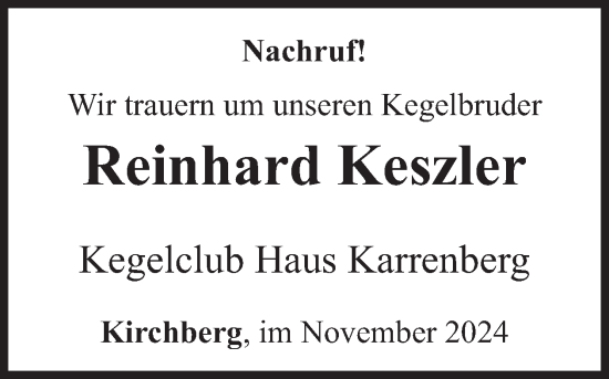 Traueranzeige von Reinhard Keszler von WochenSpiegel