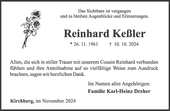 Traueranzeige von Reinhard Keßler von WochenSpiegel