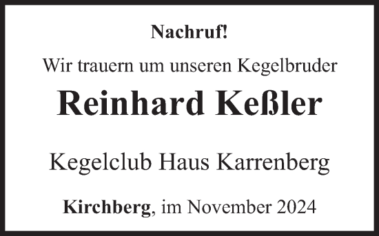 Traueranzeige von Reinhard Keßler von WochenSpiegel