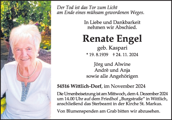 Traueranzeige von Renate Engel von WochenSpiegel