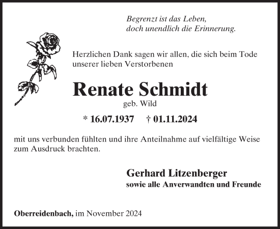 Traueranzeige von Renate Schmidt von WochenSpiegel