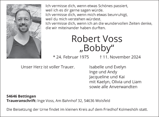 Traueranzeige von Robert Voss von WochenSpiegel