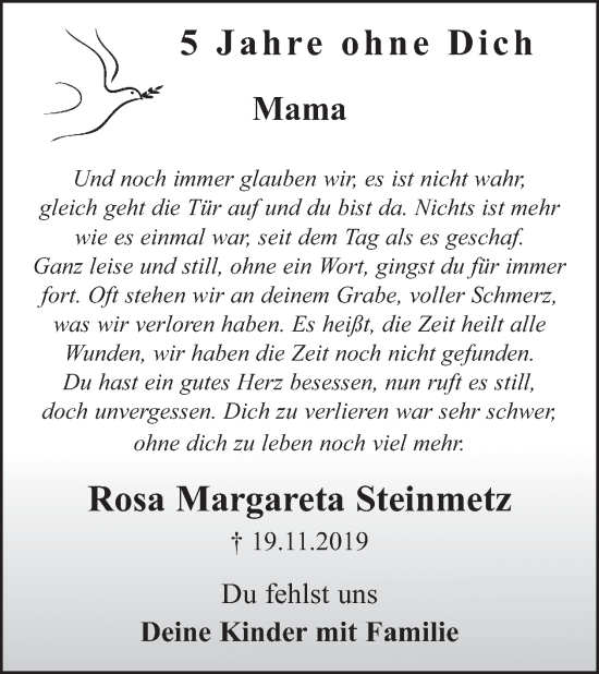 Traueranzeige von Rosa Margareta Steinmetz von WochenSpiegel