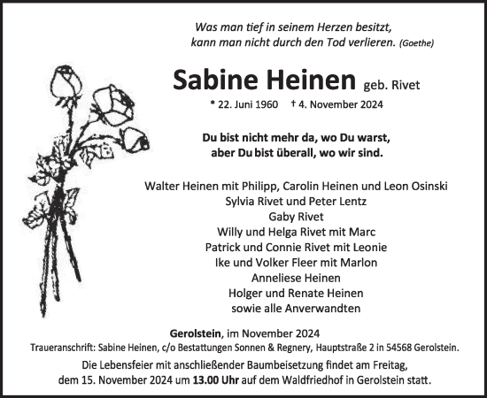 Traueranzeige von Sabine Heinen von WochenSpiegel