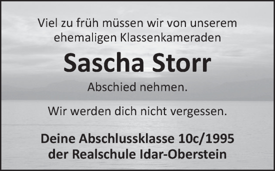 Traueranzeige von Sascha Storr von WochenSpiegel