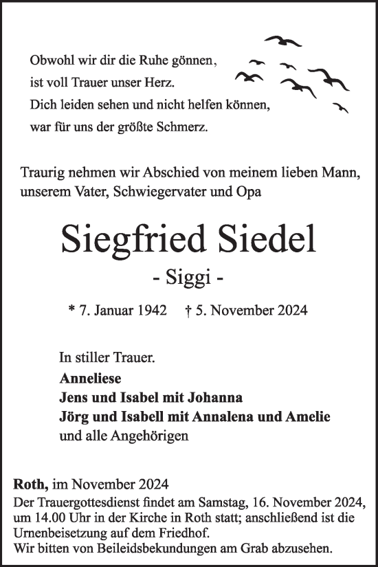 Traueranzeige von Siegfried Siedel von WochenSpiegel