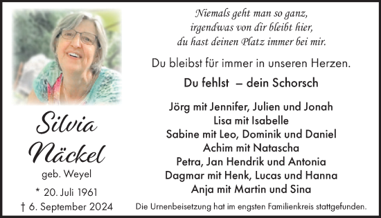 Traueranzeige von Silvia Näckel von WochenSpiegel