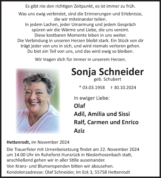 Traueranzeige von Sonja Schneider von WochenSpiegel