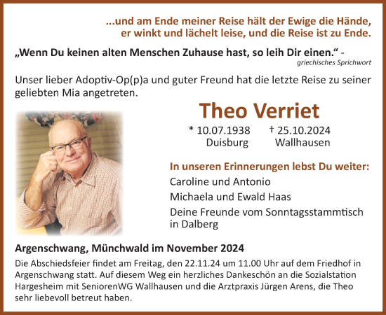 Traueranzeige von Theo Verriet von WochenSpiegel