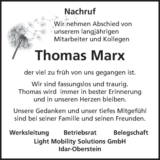 Traueranzeige von Thomas  Marx von WochenSpiegel