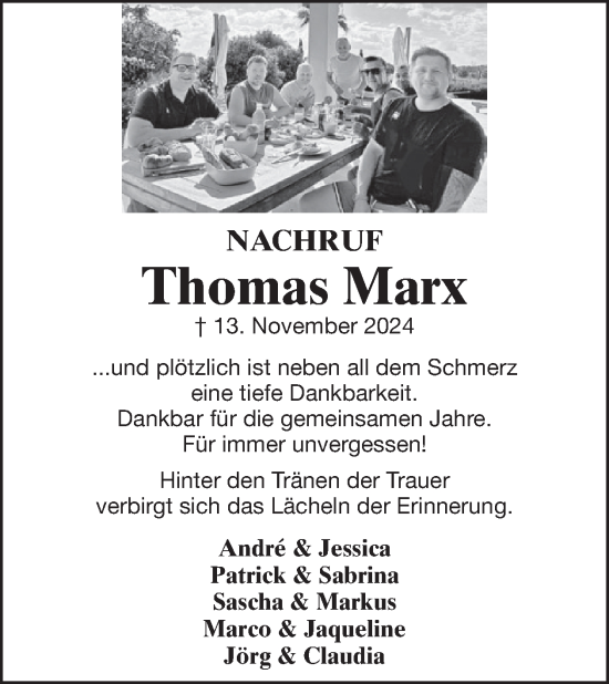 Traueranzeige von Thomas  Marx von WochenSpiegel