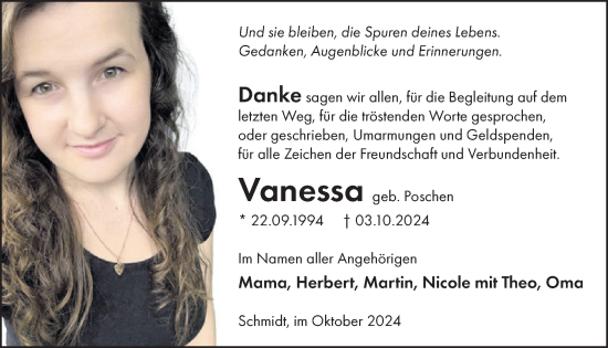 Traueranzeige von Vanessa  von WochenSpiegel