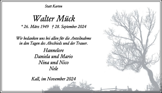 Traueranzeige von Walter Mück von WochenSpiegel