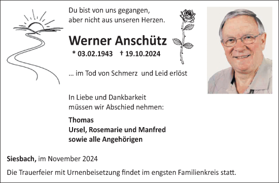 Traueranzeige von Werner Anschütz von WochenSpiegel