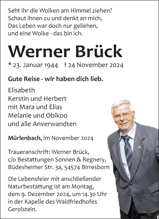 Traueranzeige von Werner Brück von WochenSpiegel