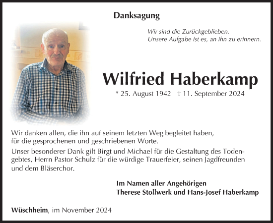 Traueranzeige von Wilfried Haberkamp von WochenSpiegel