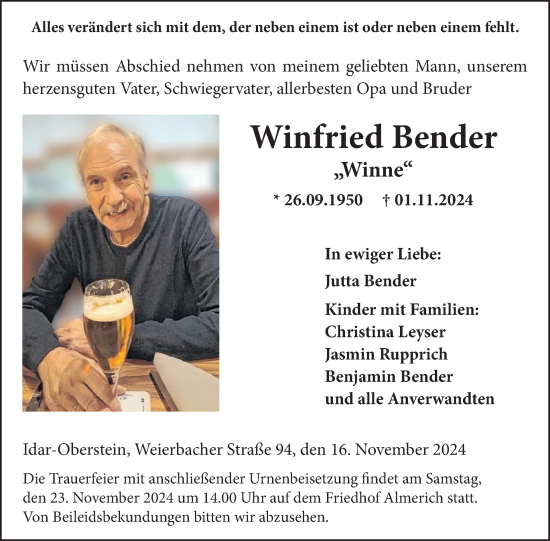 Traueranzeige von Winfried Bender von WochenSpiegel