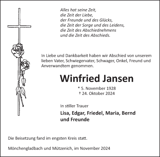 Traueranzeige von Winfried Jansen von WochenSpiegel