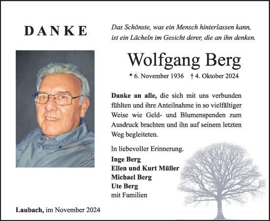 Traueranzeige von Wolfgang Berg von WochenSpiegel