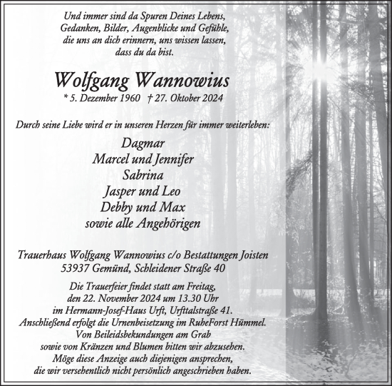 Traueranzeige von Wolfgang Wannowius von WochenSpiegel