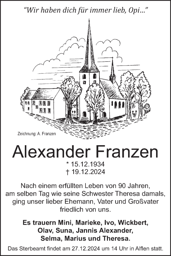 Traueranzeige von Alexander Franzen von WochenSpiegel