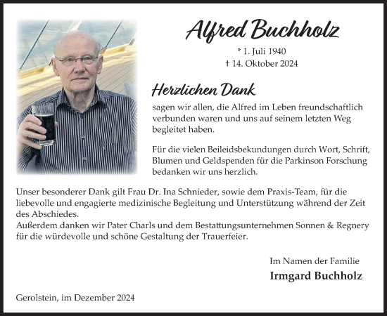 Traueranzeige von Alfred Buchholz von WochenSpiegel