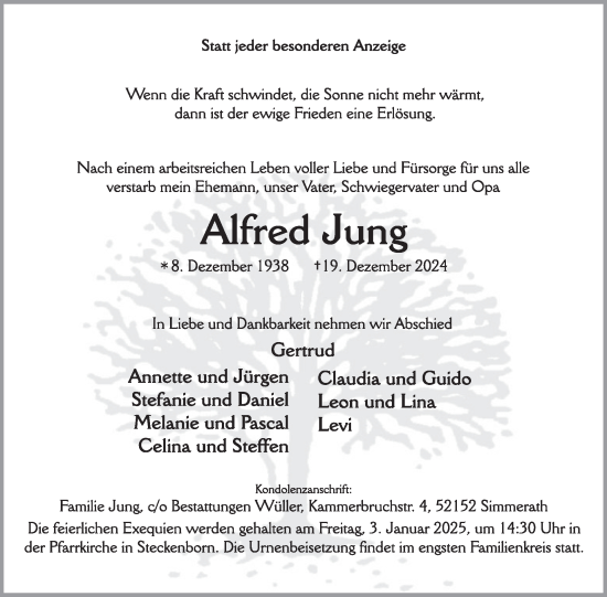 Traueranzeige von Alfred Jung von WochenSpiegel