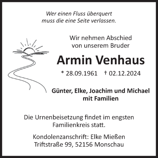 Traueranzeige von Armin Venhaus von WochenSpiegel