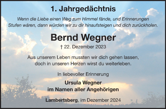 Traueranzeige von Bernd Wegner von WochenSpiegel