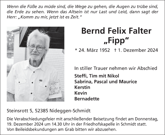 Traueranzeige von Bernd Felix Falter von WochenSpiegel