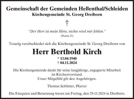 Traueranzeige von Berthold Kirch von WochenSpiegel