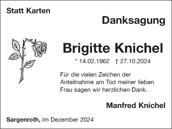 Traueranzeige von Brigitte Knichel von WochenSpiegel