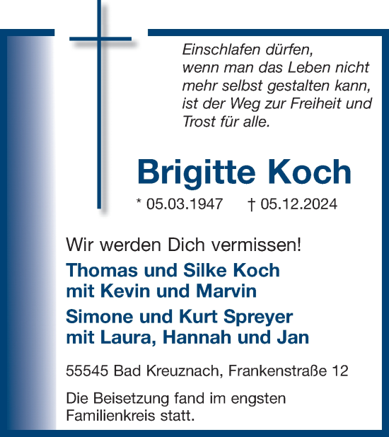 Traueranzeige von Brigitte Koch von WochenSpiegel