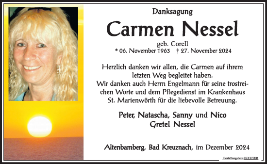 Traueranzeige von Carmen Nessel von WochenSpiegel