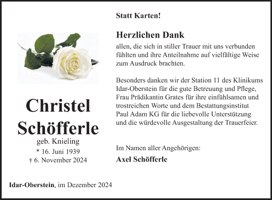 Traueranzeige von Christel Schöfferle von WochenSpiegel