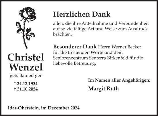 Traueranzeige von Christel Wenzel von WochenSpiegel