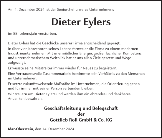 Traueranzeige von Dieter Eylers von WochenSpiegel