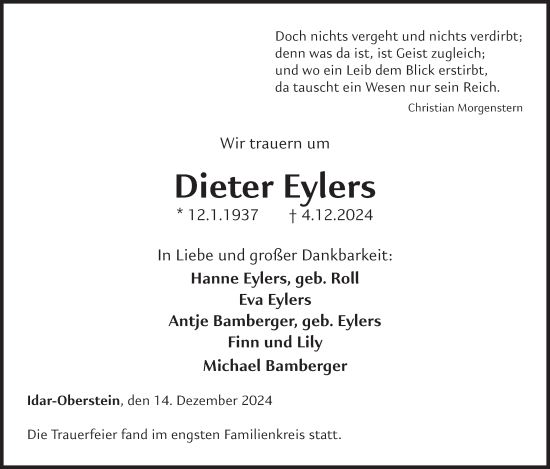 Traueranzeige von Dieter Eylers von WochenSpiegel