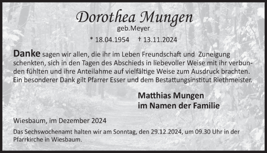 Traueranzeige von Dorothea Mungen von WochenSpiegel